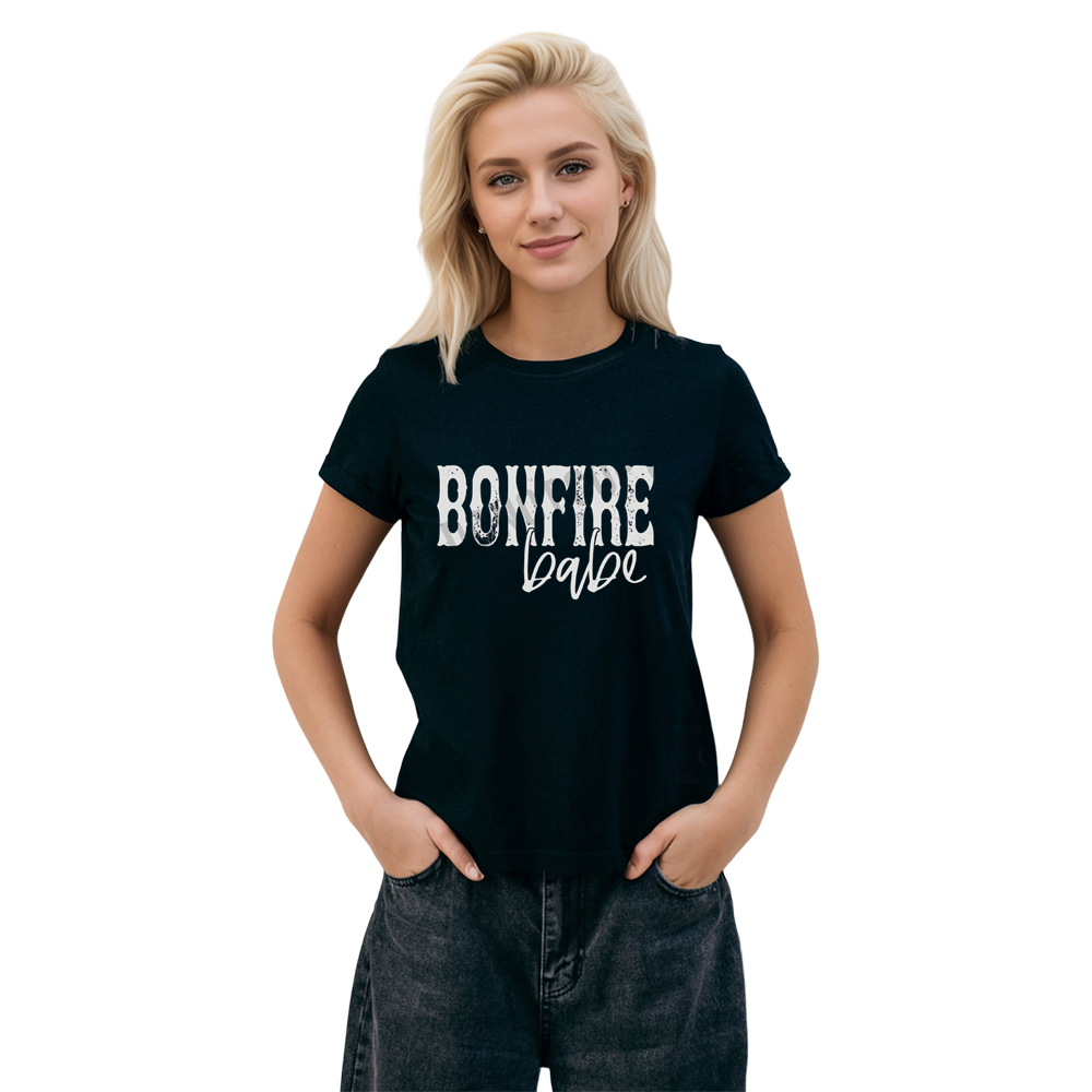 Adult Unisex Bonfire Babe Camping Bonfire Night Black T-shirt Costume