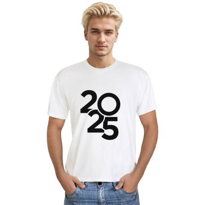 Adult Unisex 2025 Typography Graphic 2025 New Year White Festival T-shirt
