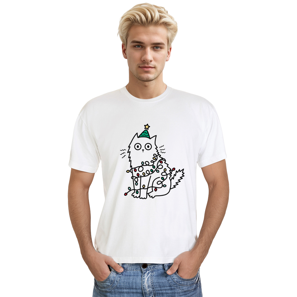 Adult Unisex Cat Christmas White Festival T-shirt