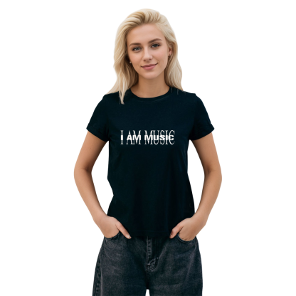 Adult Unisex I am Music Letter Tee Music Lover Black T-shirt