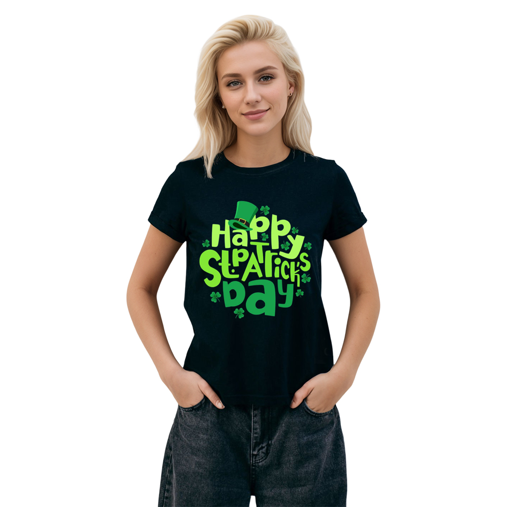 Adult Unisex Happy St. Patrick's Day Black T-shirt