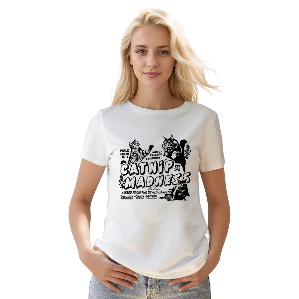 Adult Unisex White Catnip Madness Cute Cat Pet Lover T-shirt Costume