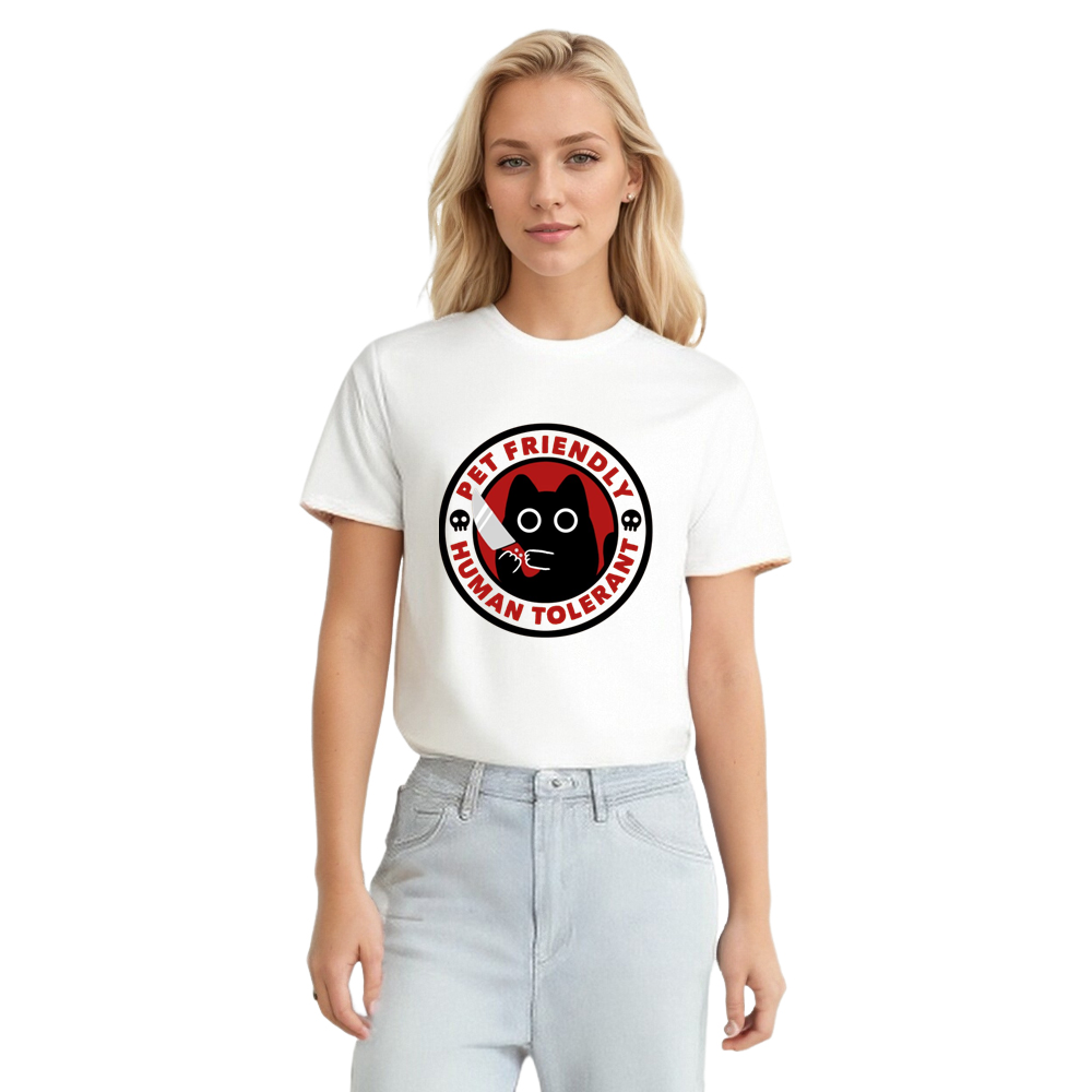 Pet Friendly Human Tolerant Adult Unisex Cat Lover White T-shirt