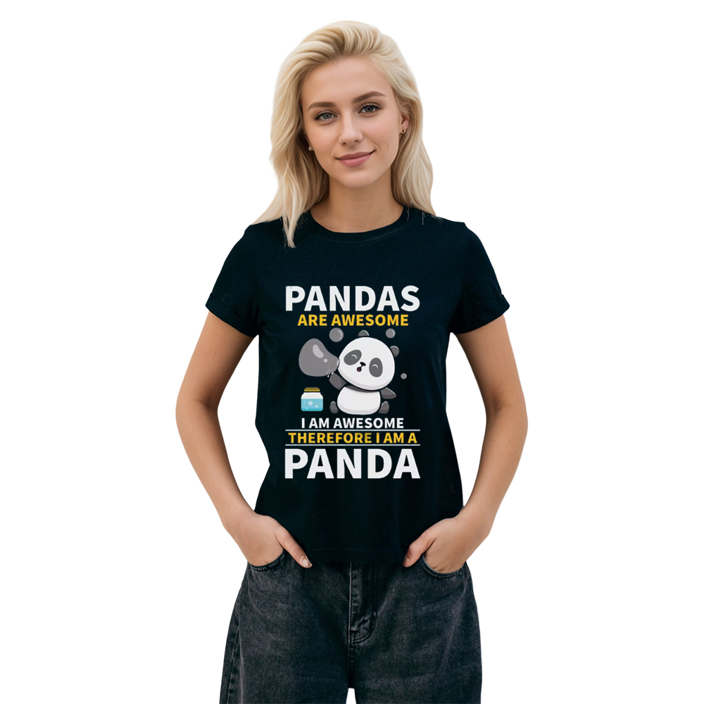Adult Unisex Pandas Are Awesome Wild Animals Panda Lover Black T-shirt Costume
