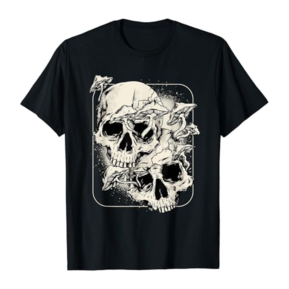 Adult Unisex Skull Mushroom Horror Skull Halloween Black T-shirt Costume