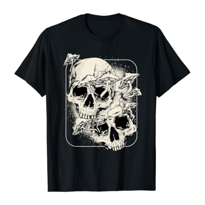 Adult Unisex Skull Mushroom Horror Skull Halloween Black T-shirt Costume