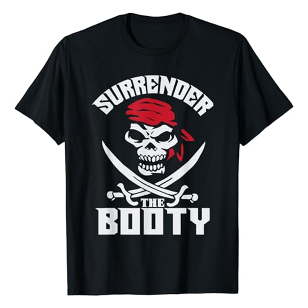 Adult Unisex Surrender The Booty Funny Pirate Black T-shirt Costume