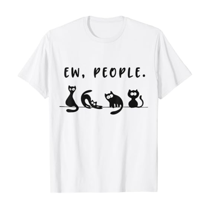 Adult Unisex Ew People Meowy Cat Lovers Funny Black Short Sleeve T-shirt Outfits Top Costume