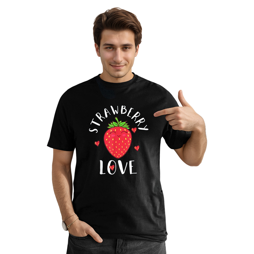 Adult Unisex Strawberry Love Fruit Food Lover Black T-shirt Costume