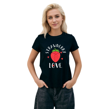 Adult Unisex Strawberry Love Fruit Food Lover Black T-shirt Costume