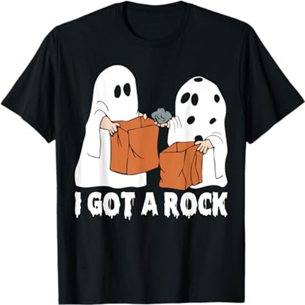 Adult Unisex Funny Boo Ghost Scary I Got A Rock Ghost Halloween Black T-shirt Costume
