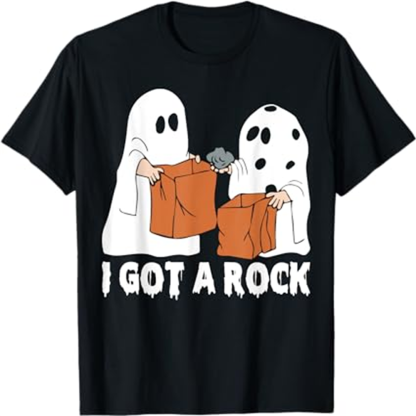Adult Unisex Funny Boo Ghost Scary I Got A Rock Ghost Halloween Black T-shirt Costume