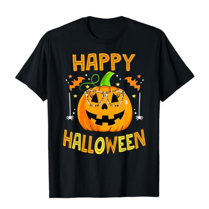 Adult Unisex Happy Halloween Pumpkin Black Short Sleeve T-shirt Outfits Top Costume