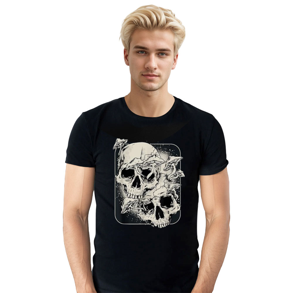Adult Unisex Skull Mushroom Horror Skull Halloween Black T-shirt Costume