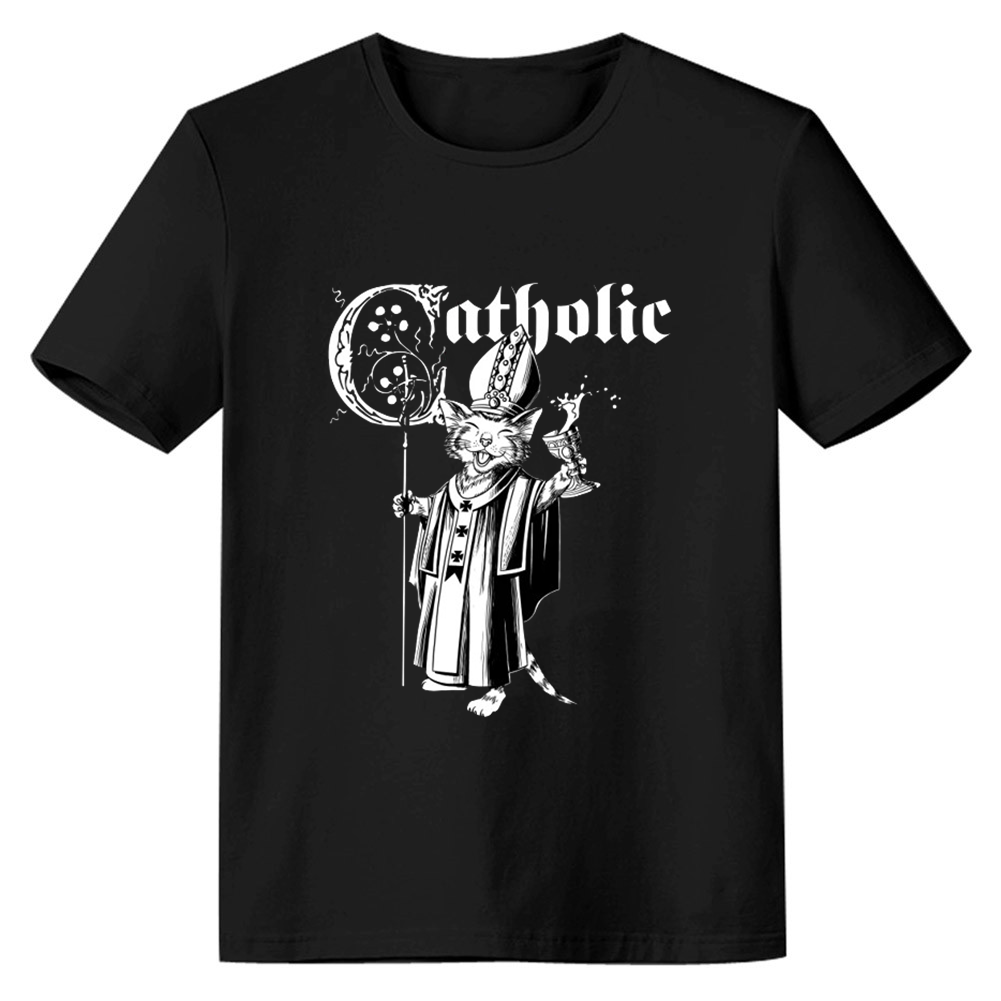 Adult Unisex Catholic Cat Pet Lover Black T-shirt Costume