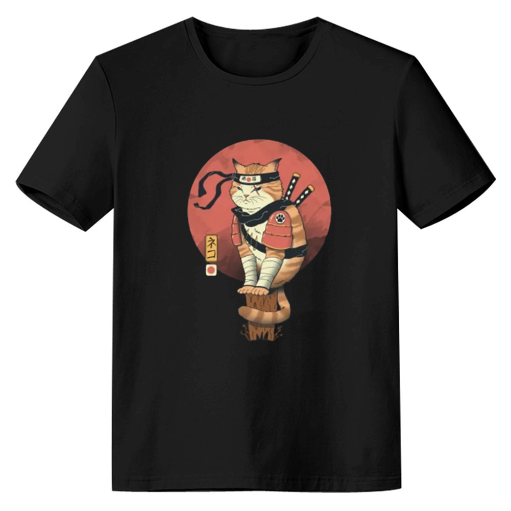Adult Unisex Ninja Samurai Funny Cat Pet Lover Black T-shirt Costume