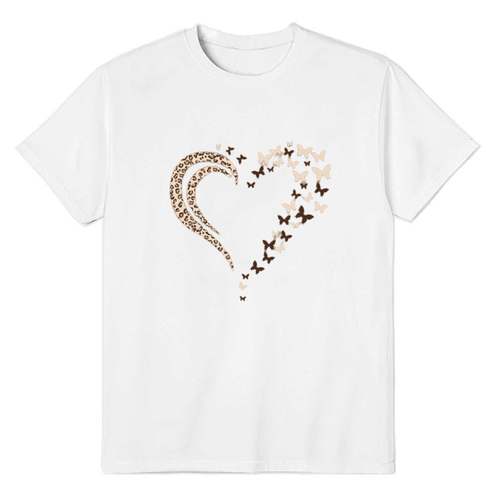 Adult Women Heart Butterfly Print Tee White T-shirt Costume