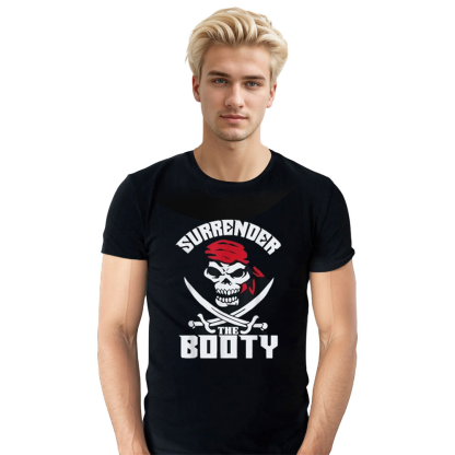 Adult Unisex Surrender The Booty Funny Pirate Black T-shirt Costume