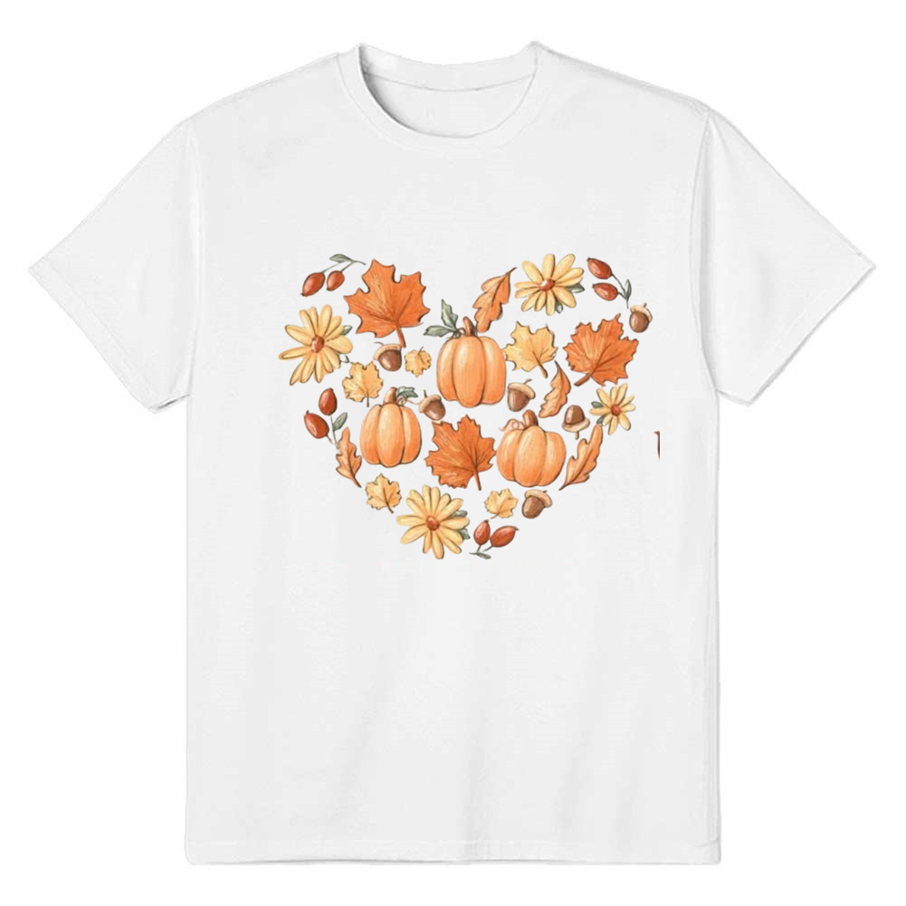 Adult Unisex Halloween Leaves And Pumpkins White T-shirt Costume