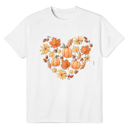 Adult Unisex Halloween Leaves And Pumpkins White T-shirt Costume
