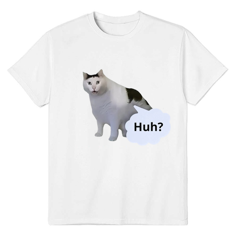 Adult Unisex Huh Cat Internet Meme Tee Trending White T-shirt Costume