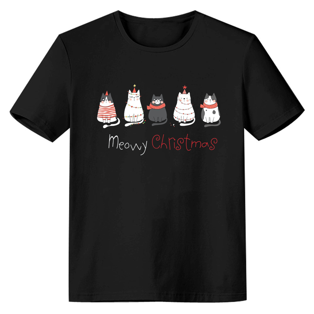 Adult Unisex Cat Lover Festival Christmas Xmas Black T-shirt Costume