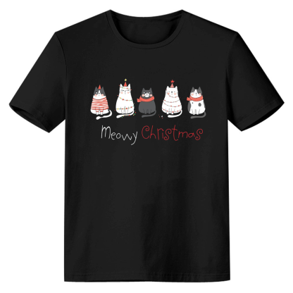 Adult Unisex Cat Lover Festival Christmas Xmas Black T-shirt Costume