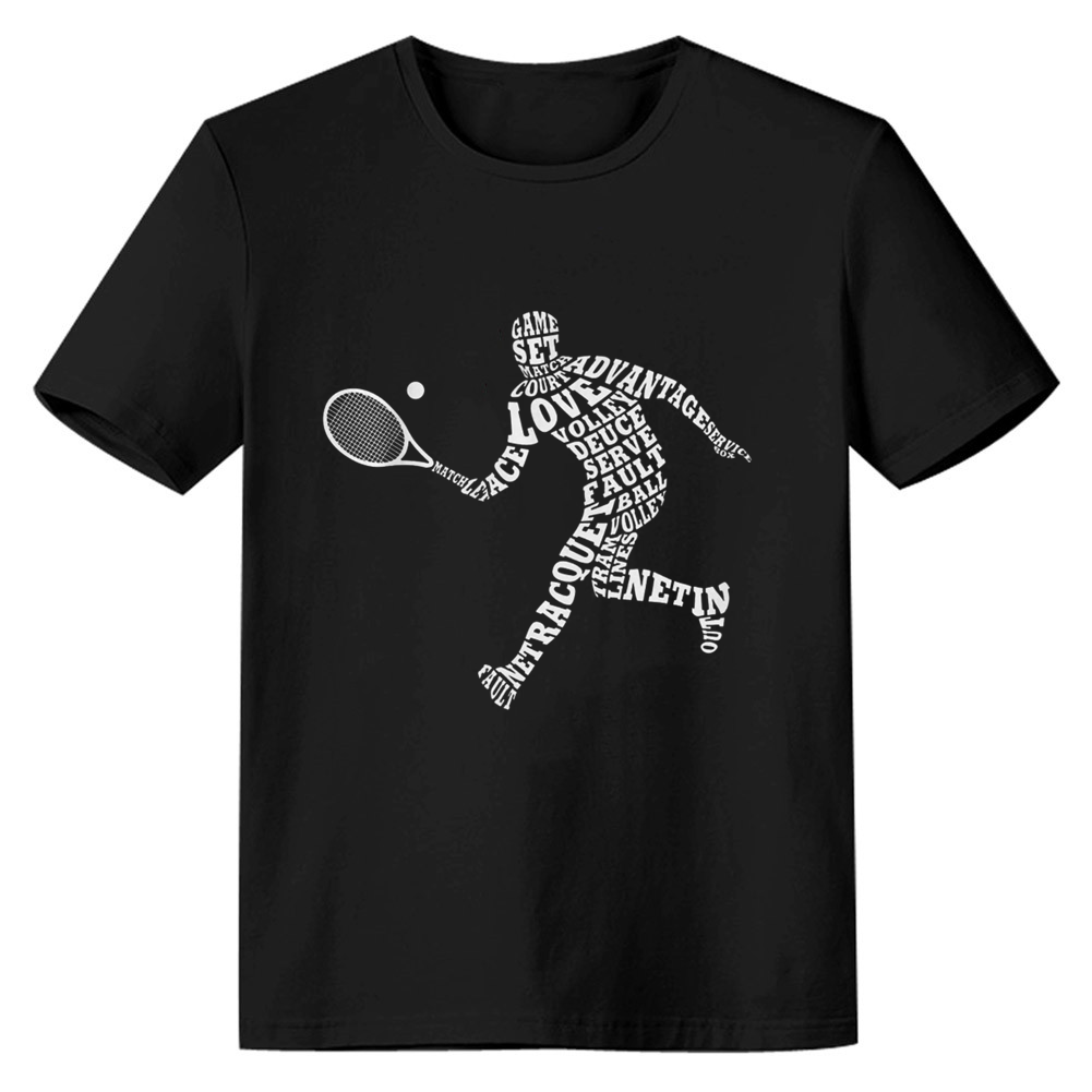 Adult Unisex Tennis Player Typography Sport Lover Black T-shirt Costume