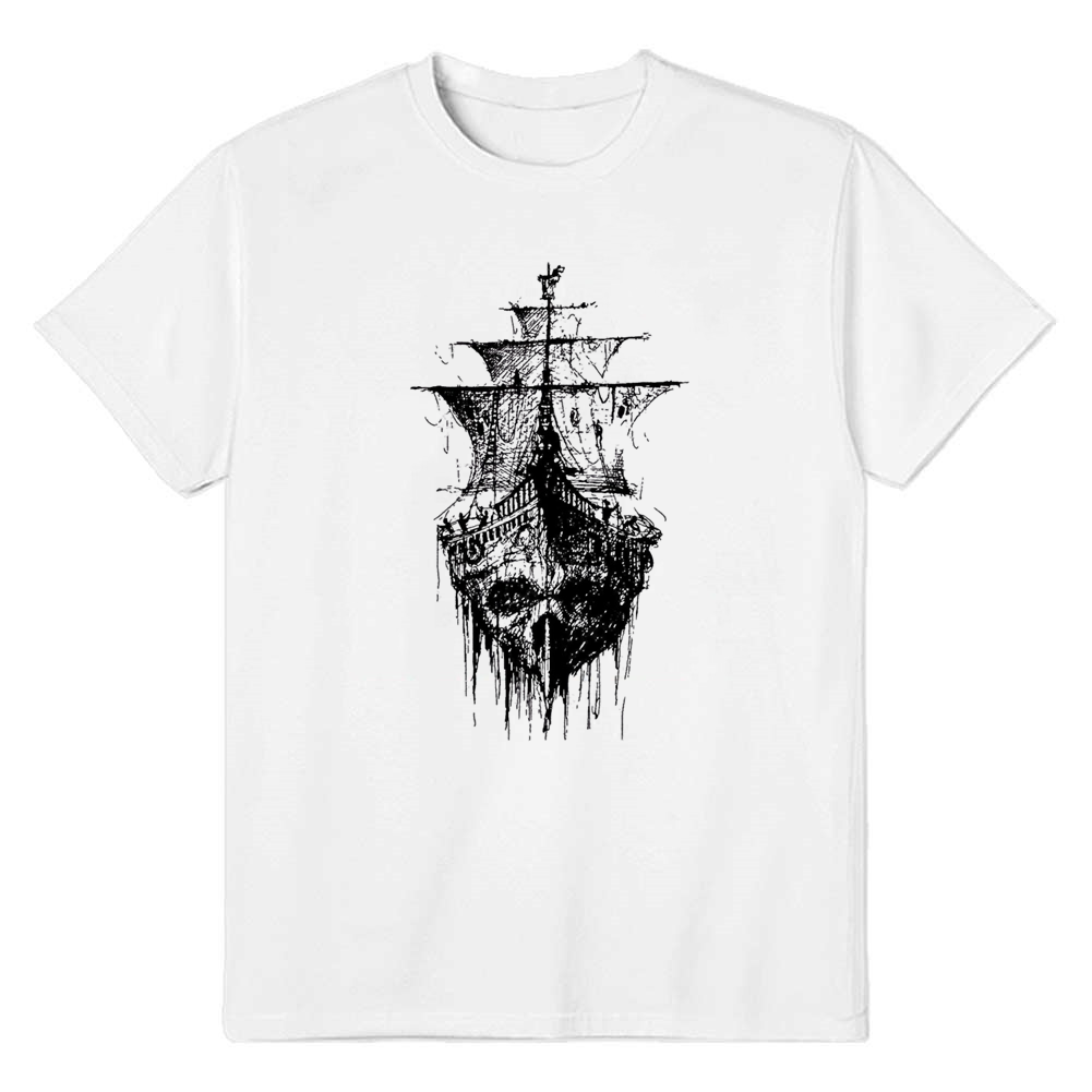 Adult Unisex Pirate Skull Ghost White Pirate Lover T-shirt Costume