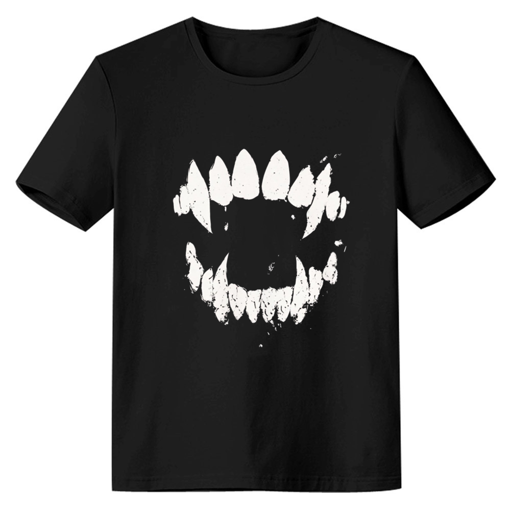Adult Unisex Vampire Fangs Halloween Black T-shirt Costume