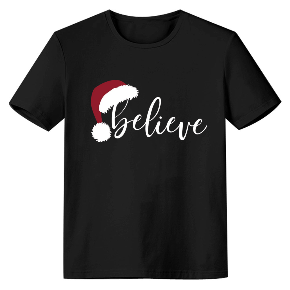 Adult Unisex Xmas Believe Christmas Festival Black T-shirt Costume