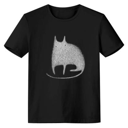 Adult Unisex Cute Cat Abstract Art Black Festival T-shirt