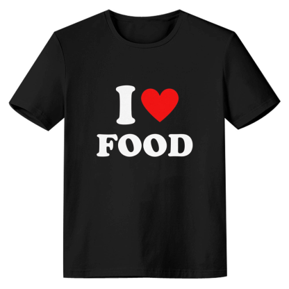 Adult Unisex Foodie I Love Food Heart Food Lover Black T-shirt