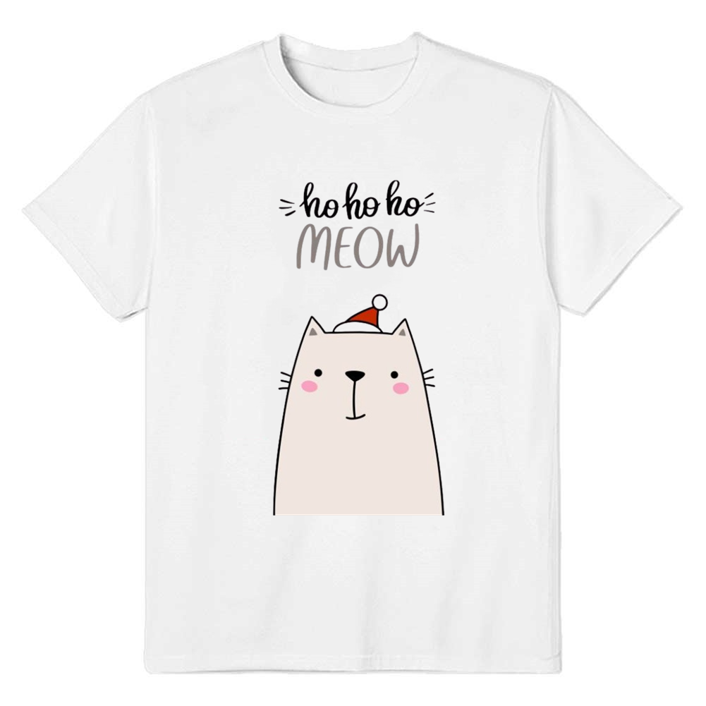 Adult Unisex Meow Kawaii Christmas Cat White Pet Lover T-shirt