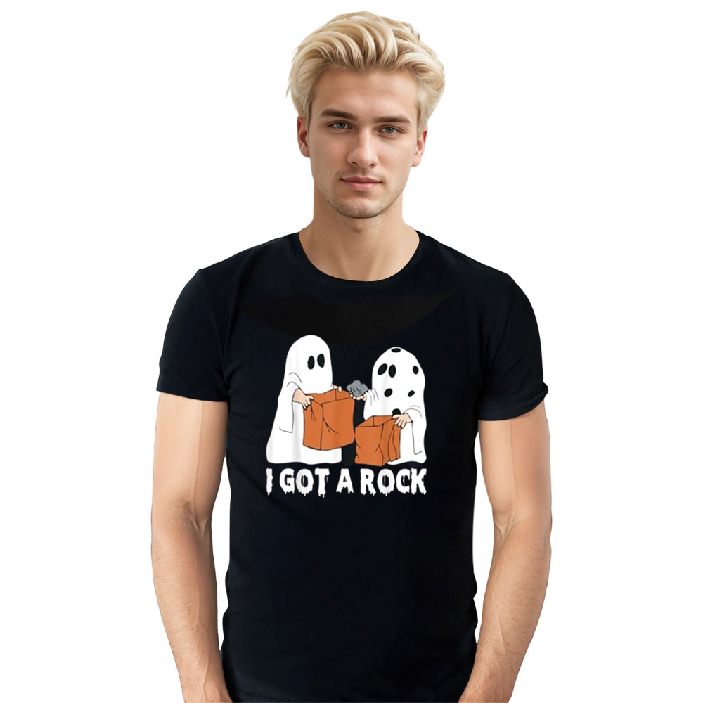 Adult Unisex Funny Boo Ghost Scary I Got A Rock Ghost Halloween Black T-shirt Costume