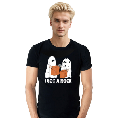 Adult Unisex Funny Boo Ghost Scary I Got A Rock Ghost Halloween Black T-shirt Costume