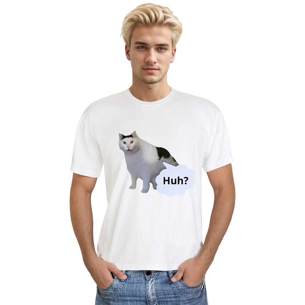 Adult Unisex Huh Cat Internet Meme Tee Trending White T-shirt Costume