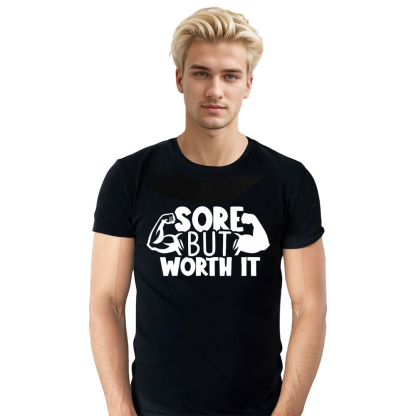 Adult Unisex Funny Gym Work Sore But Worth It Black T-shirt Costume