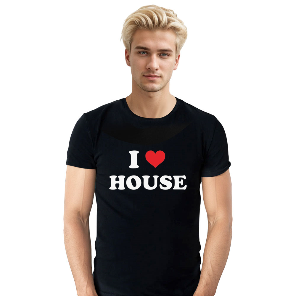 Adult Unisex I Love House Music Festival Black T-shirt Costume