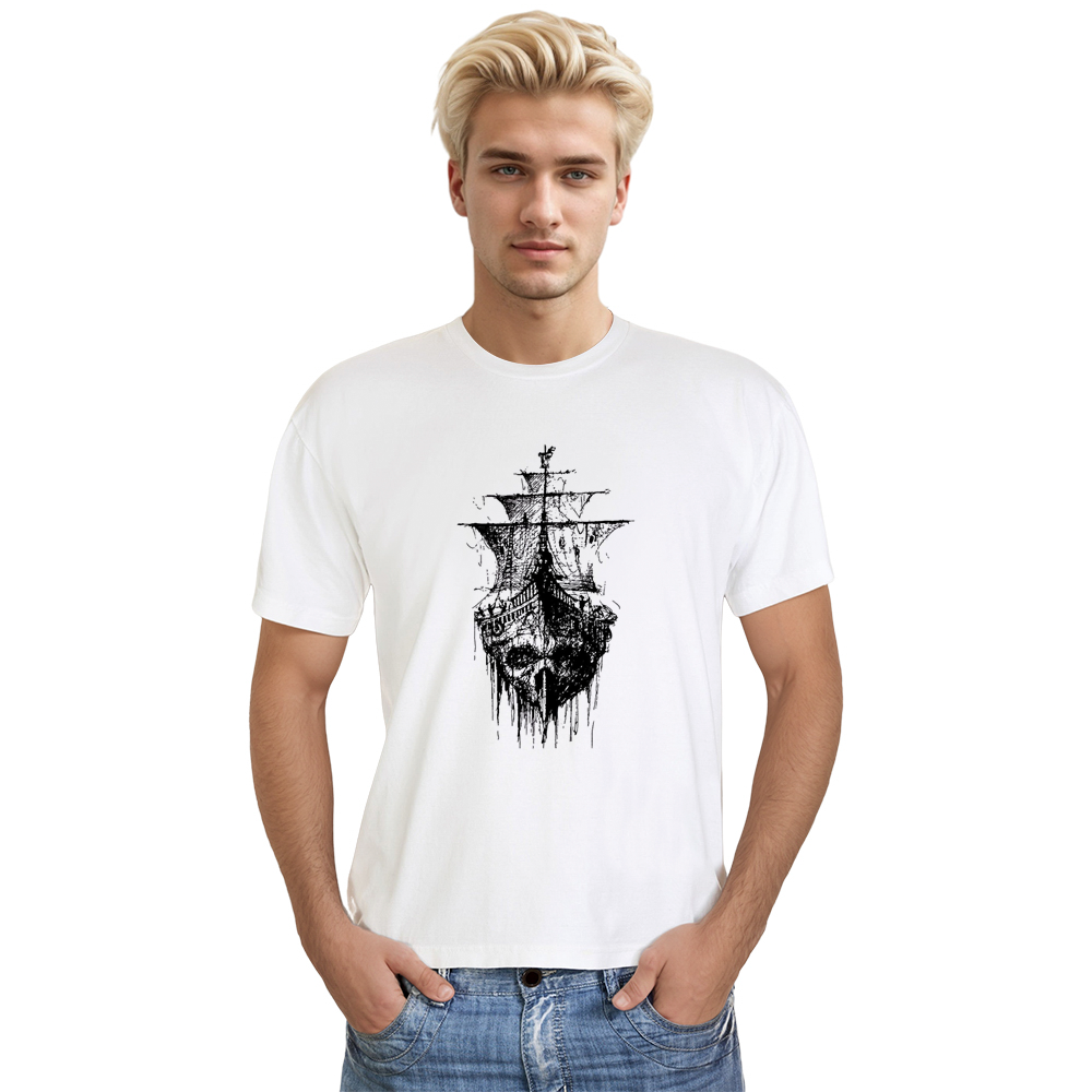 Adult Unisex Pirate Skull Ghost White Pirate Lover T-shirt Costume