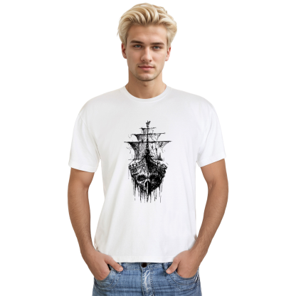Adult Unisex Pirate Skull Ghost White Pirate Lover T-shirt Costume