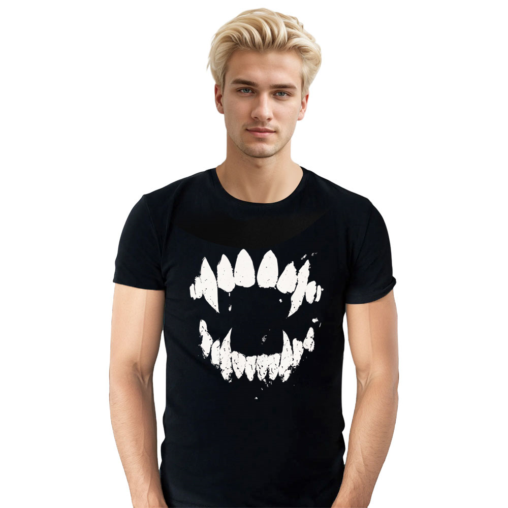 Adult Unisex Vampire Fangs Halloween Black T-shirt Costume