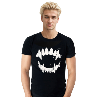 Adult Unisex Vampire Fangs Halloween Black T-shirt Costume