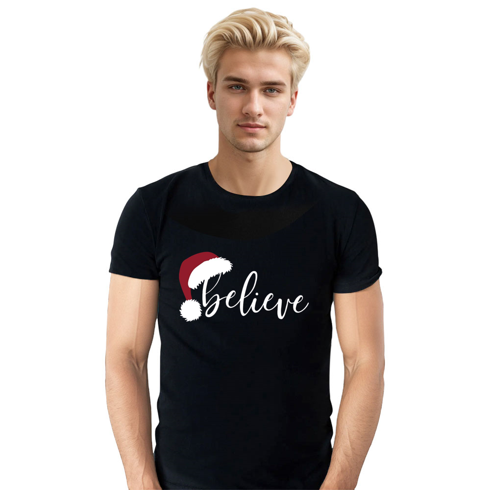 Adult Unisex Xmas Believe Christmas Festival Black T-shirt Costume