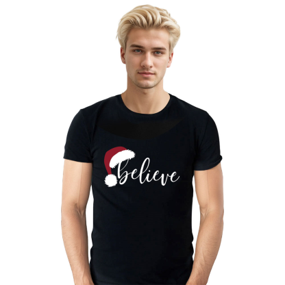 Adult Unisex Xmas Believe Christmas Festival Black T-shirt Costume
