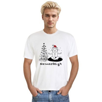 Adult Unisex Cat Yoga Christmas Xmas White Festival T-shirt