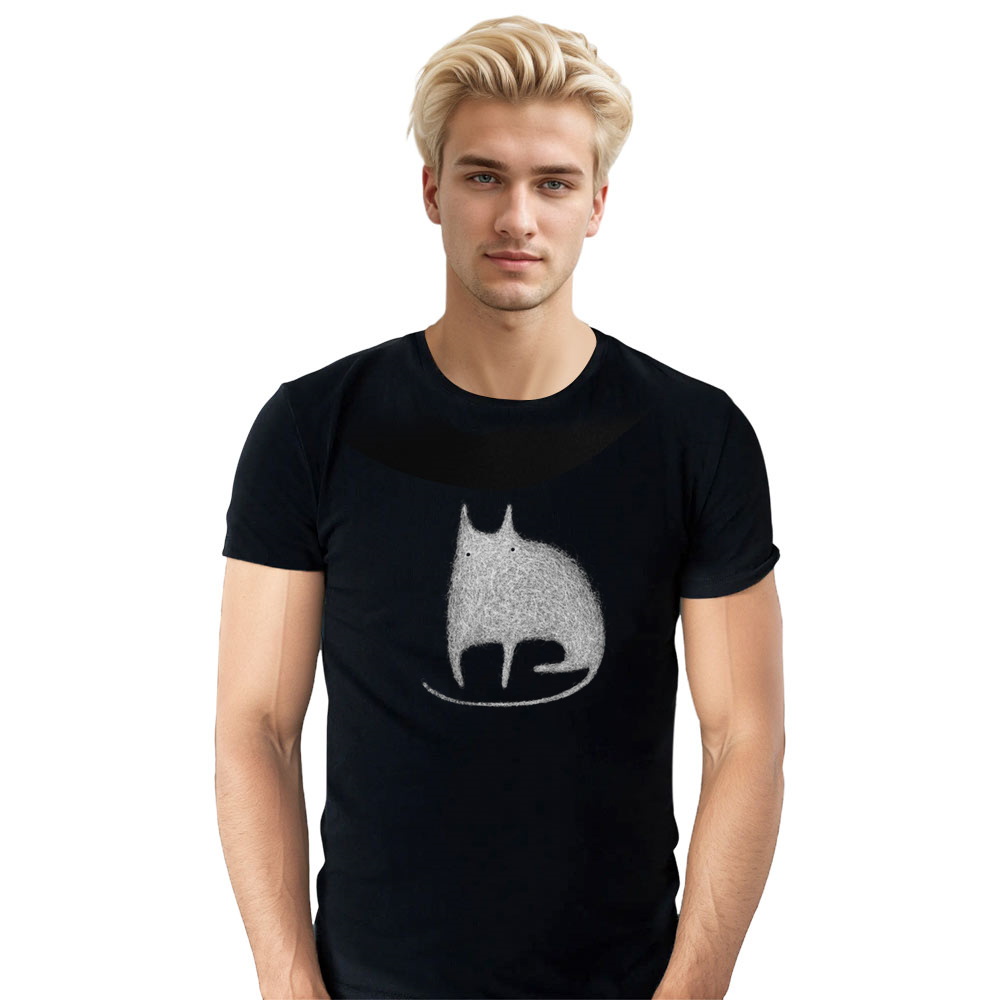 Adult Unisex Cute Cat Abstract Art Black Festival T-shirt
