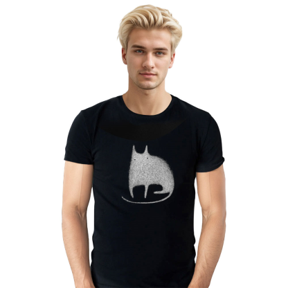Adult Unisex Cute Cat Abstract Art Black Festival T-shirt
