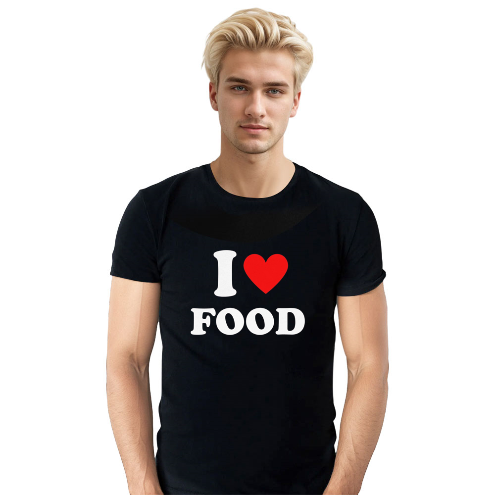 Adult Unisex Foodie I Love Food Heart Food Lover Black T-shirt