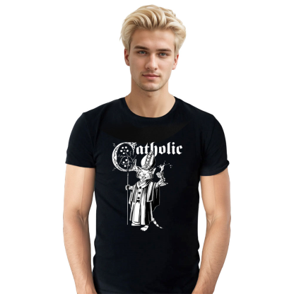 Adult Unisex Catholic Cat Pet Lover Black T-shirt Costume
